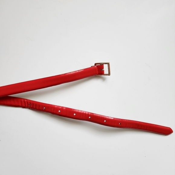 Vintage J Crew Factory Genuine Leather Skinny Red Belt Golden Buckle Size L - Picture 5 of 15